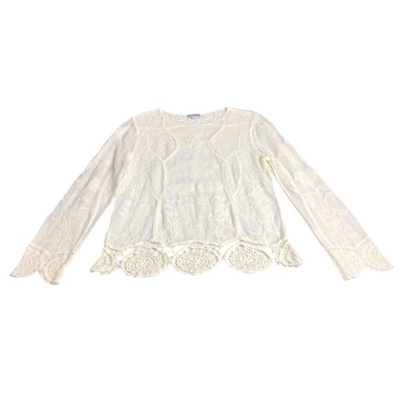 Blair Tops - Vintage Blair Top Womens L Cream Floral Lace Crochet Sheer Cottagecore Boho Y2K